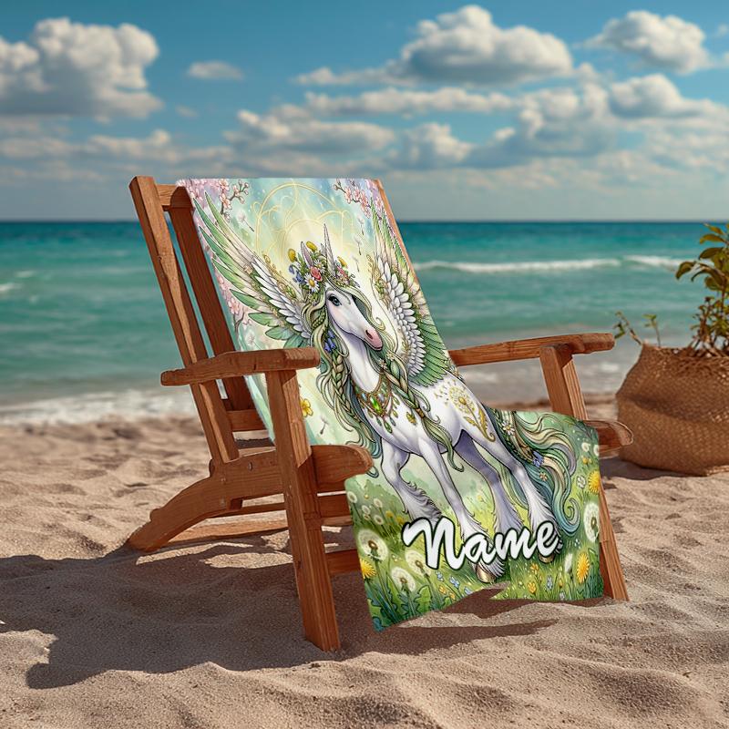 Custom Name Ultra-Soft Beach Towel with Unicorn Theme,Ideal for Pool - Camping, Diving - Perfect Travel Essential, Vibrant Beach Towel.