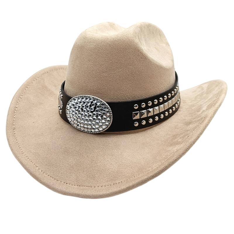 

Punk Wide Brims Cowboy Cap Winter Warm Hat for Adult Formal Occasion Daily Outfit