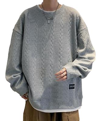 Three Joy Men's Sweatshirt, Long Sleeve Hoodie, Oversized, Loose Fit, Round Collar, Gray, Size 2XL, Suitable for Fall, Winter, and Spring