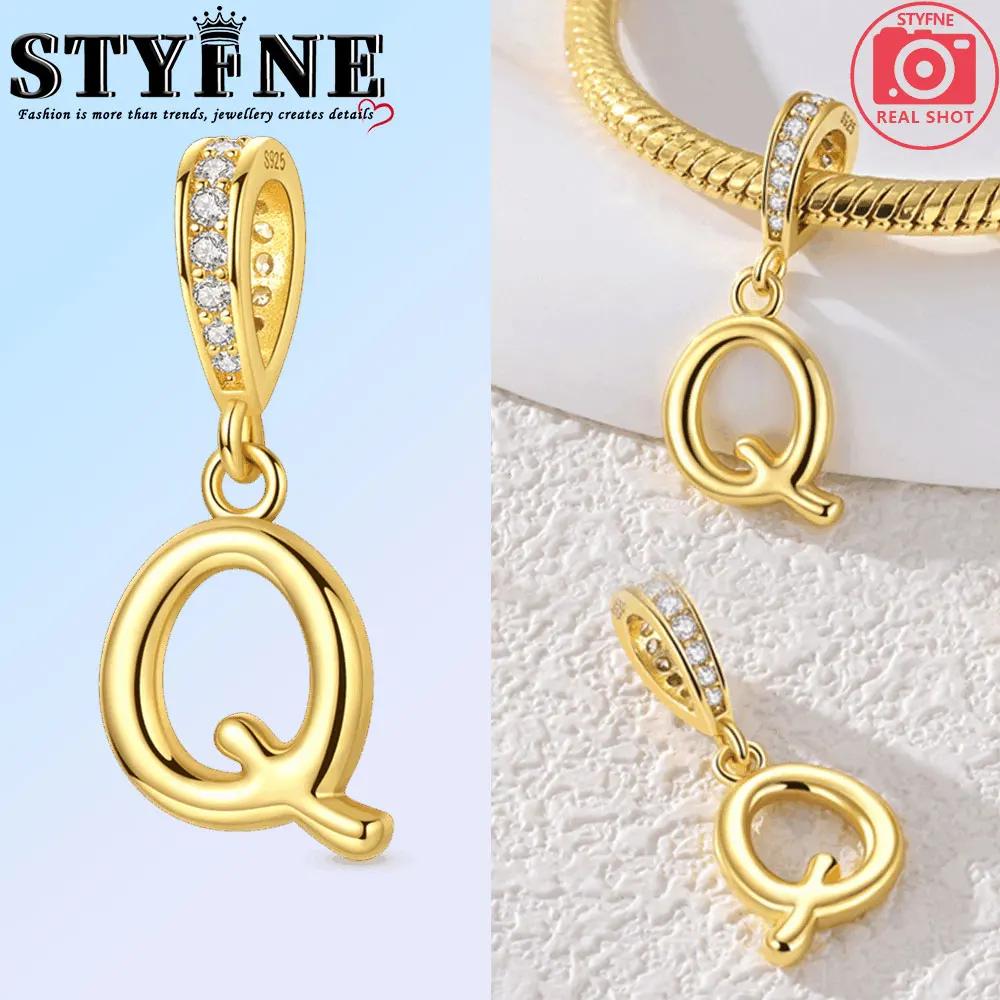 Fit Original Bangle Bracelet Diy A-Z Alphabet Charms Bead Copper Zircon Love Letter Dangle Pendant Jewelry Gift