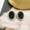 Classic Green Rhinestone Pearl Necklace Earrings For Women Lady Vintage Luxury Jewelry Wedding Party Pendant Collar Chokers