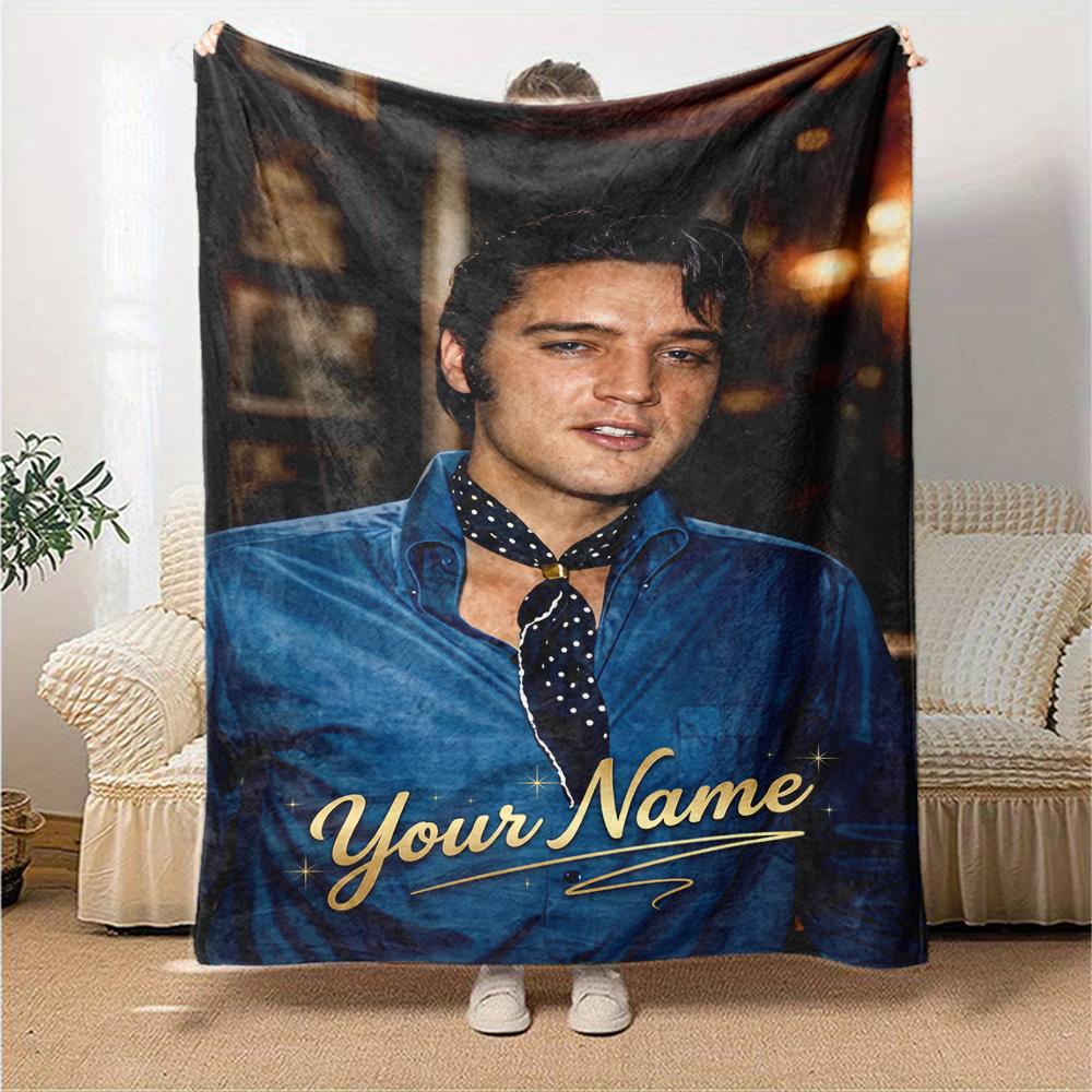 Elvis Presley Personalized Text Blanket Cozy Customizable Blanket Warmthful Decor for Chair Nap Living Room Bedding Four Seasons Universal