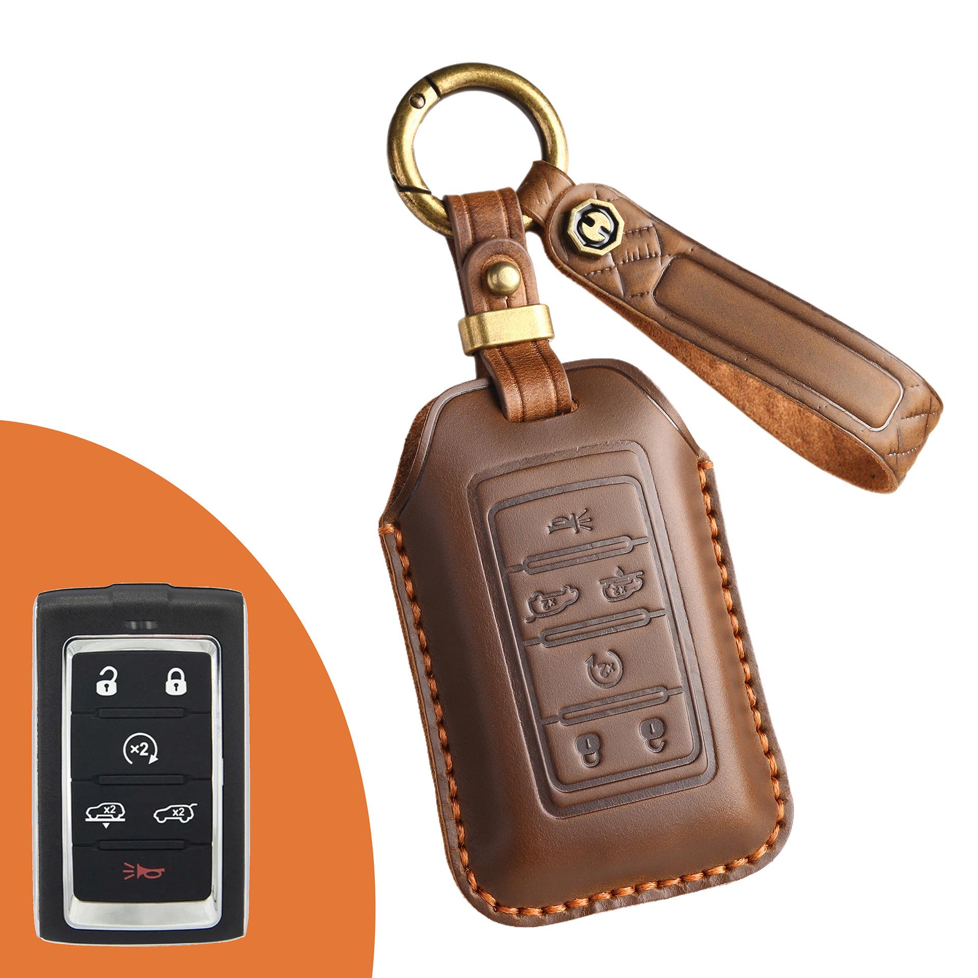 

The retro key cover is suitable for the new Jeep Jeep Grand Cherokee new energy imported version car key leather bag.