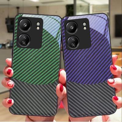 Zweifarbige Streifen für Xiaomi Redmi 13C Note13 12 Pro Plus 5G Note 9 13T Pro POCO X6 F5 F6 Schwarze Hülle aus gehärtetem Glas