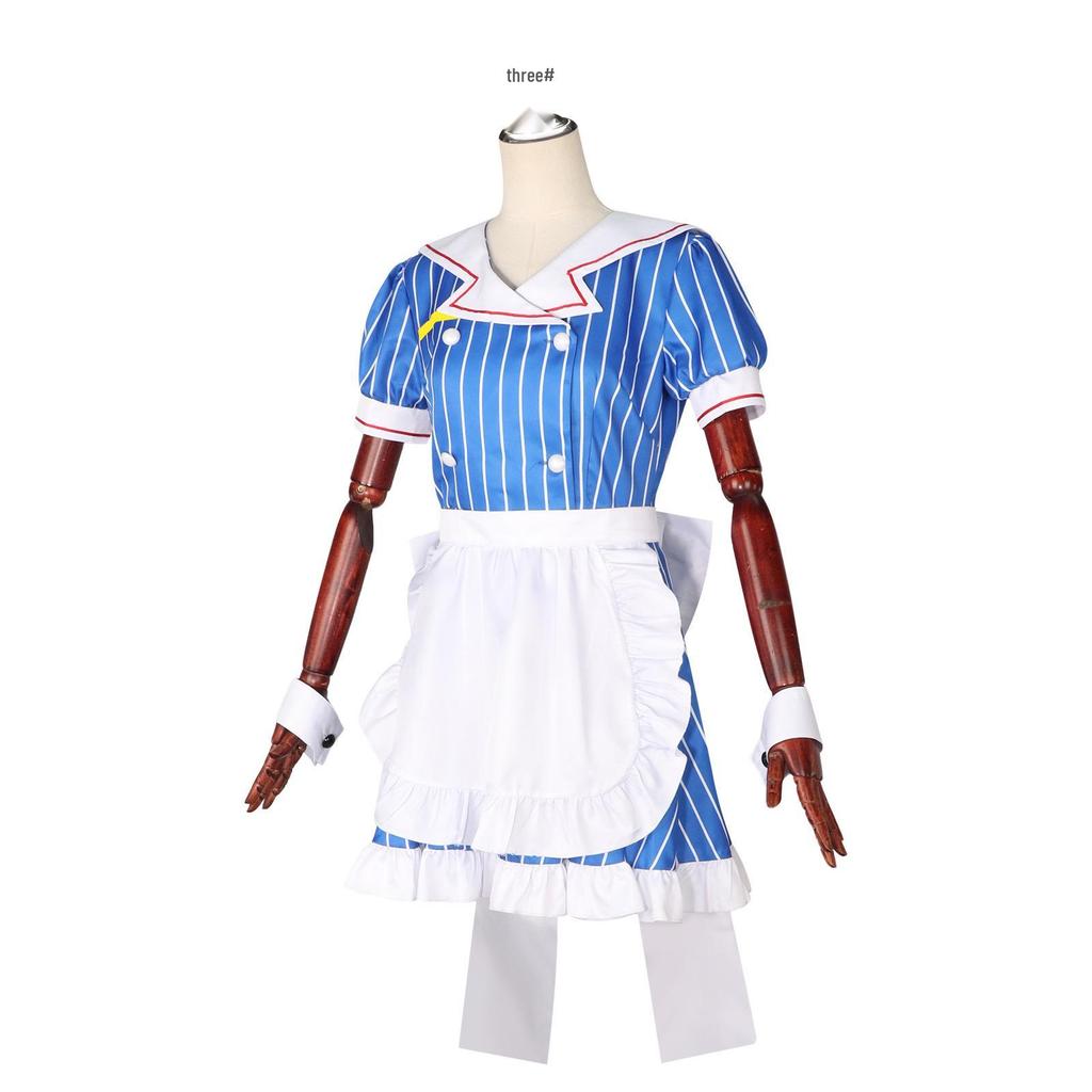 First Cause Heavy Bass Hypnotist Blue Striped Maid Outfit Halloween Costume