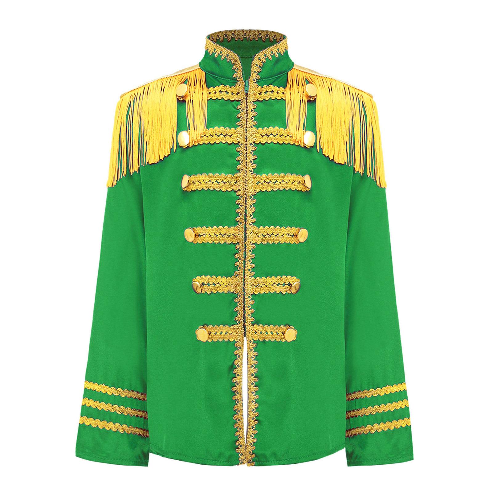 

Дитячий костюм британської зірки 1960-х років з довгим рукавом, золотим мереживом та декором, сорочка/топ для косплею музиканта рок-гурту 11-12 Years зелений