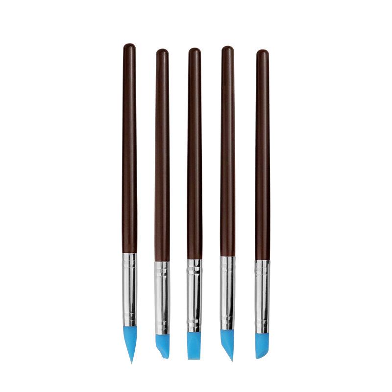 5-Piece Wooden Handle Silicone Brush Set for Ceramic and Polymer Clay Sculpture