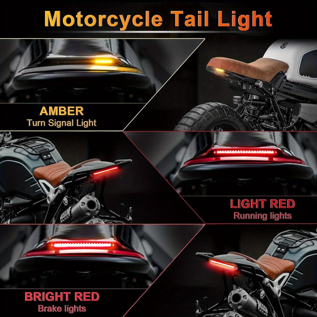 Universal Flexible LED Light Strip with Tail Red Brake Stop Amber Turn Signal Light for Motorcycle Scooter Quad Cruiser Off Road