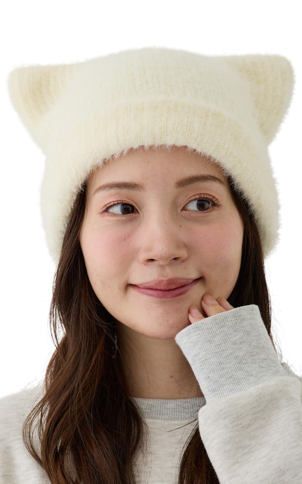 

Cat Ear Knit Hat Cute Knit White [valeria] - Fluffy, Warm, Fashionable, Outdoor, Camping, Street, Dance, Plain, Thick, Cozy, Hat, белый