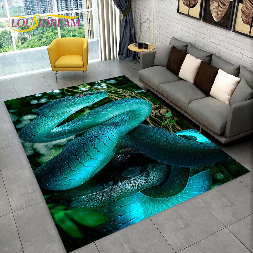 3D Gothic Horrible Snake Serpent Area Rug,Carpet for Home Living Room Bedroom Sofa Doormat Kitchen Decor,kids Non-slip Floor Mat