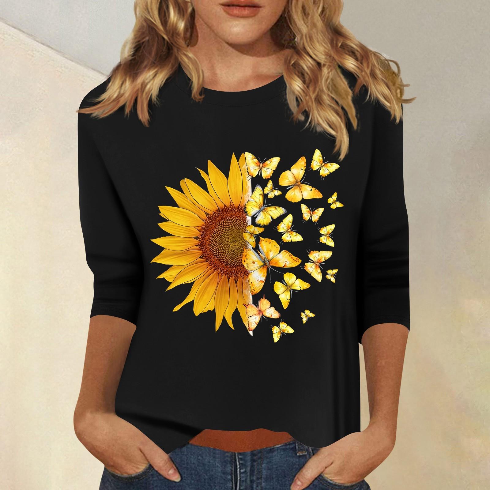 

Жіночий модний повсякденний топ із сімома рукавами та круглим вирізом XL чорний