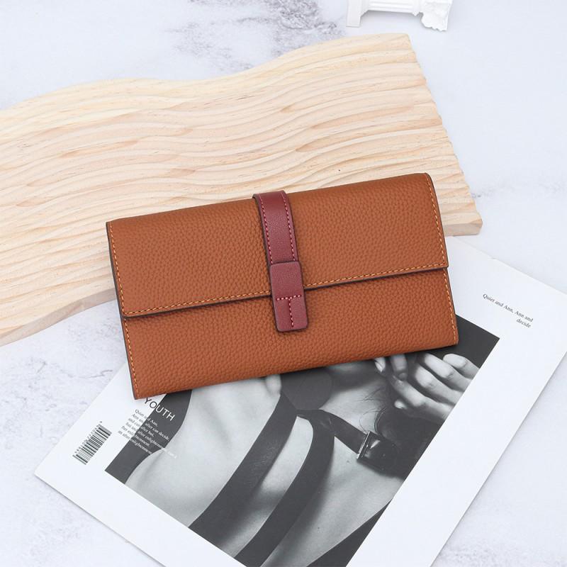 First-layer Cowhide Long Wallet Women's Fashionable Contrasting Color Handheld Large Capacity Multifunctional Mobile Phone Bag