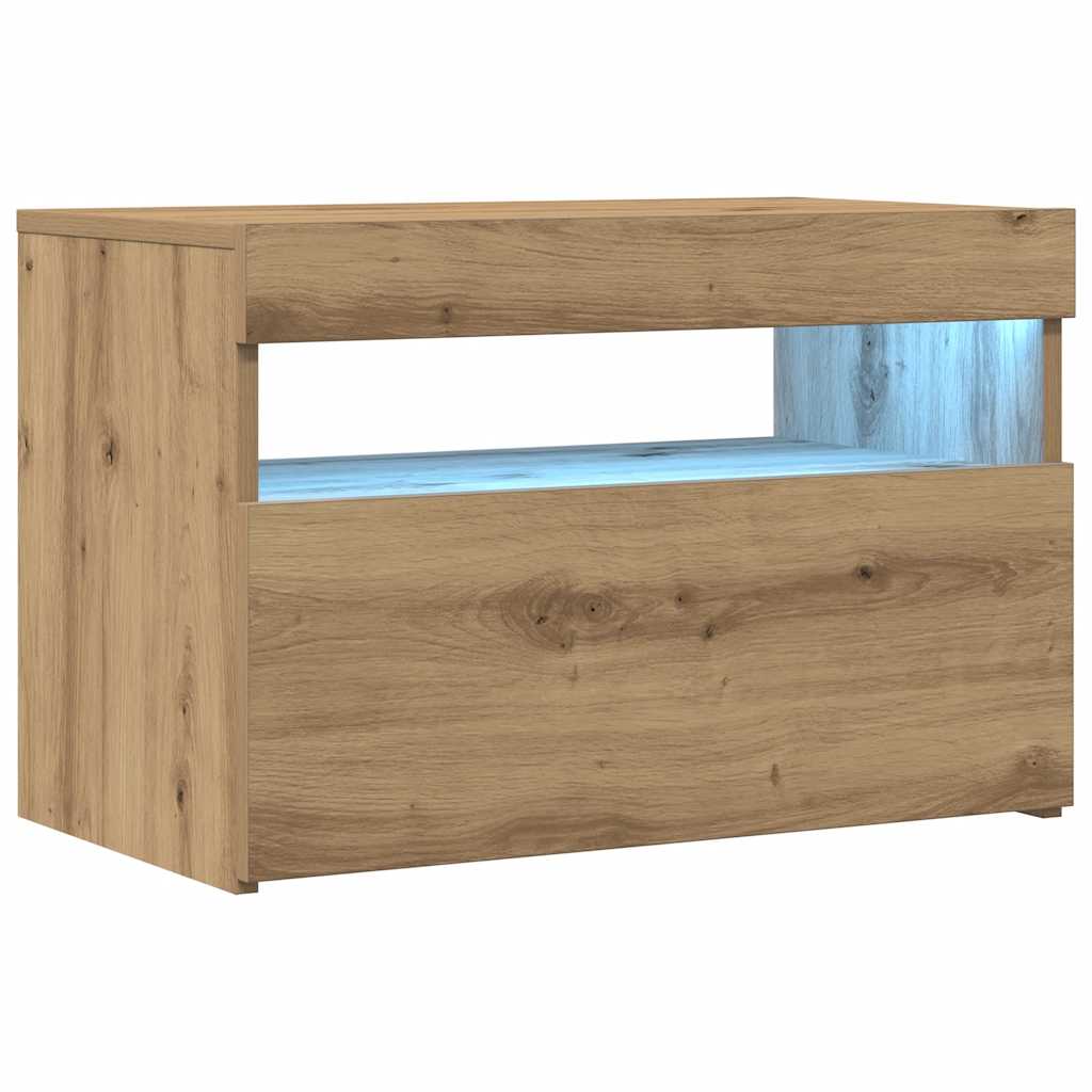 TV Stand with LED Lights Artisan Oak Finish 60 x 35 x 40 cm