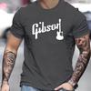 Men's Summer 100% Polyester Fashionable Casual Loose Large Gibson Guitar Printed Sports Round Neck Short Sleeve T-shirt Top