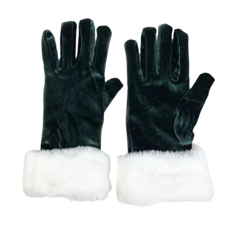 Red Velvet Velvet Mittens Warm Santa Claus Gloves Fashion Full Finger Gloves  Cosplay Party