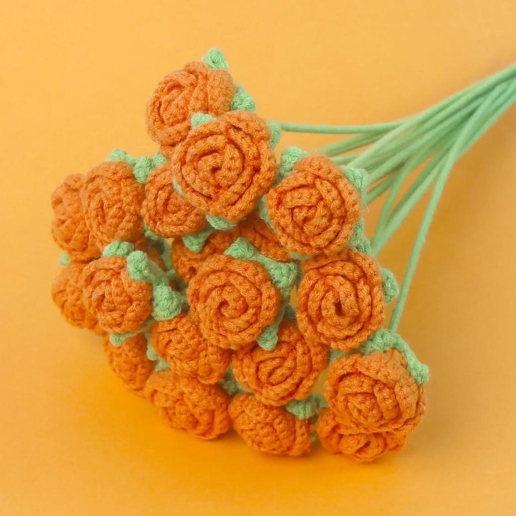 1pc Creative Crochet Flowers Finished Knitting Rose Flower  Wedding Bouquet Cute Fake Flowers Friends Gift Home Decor