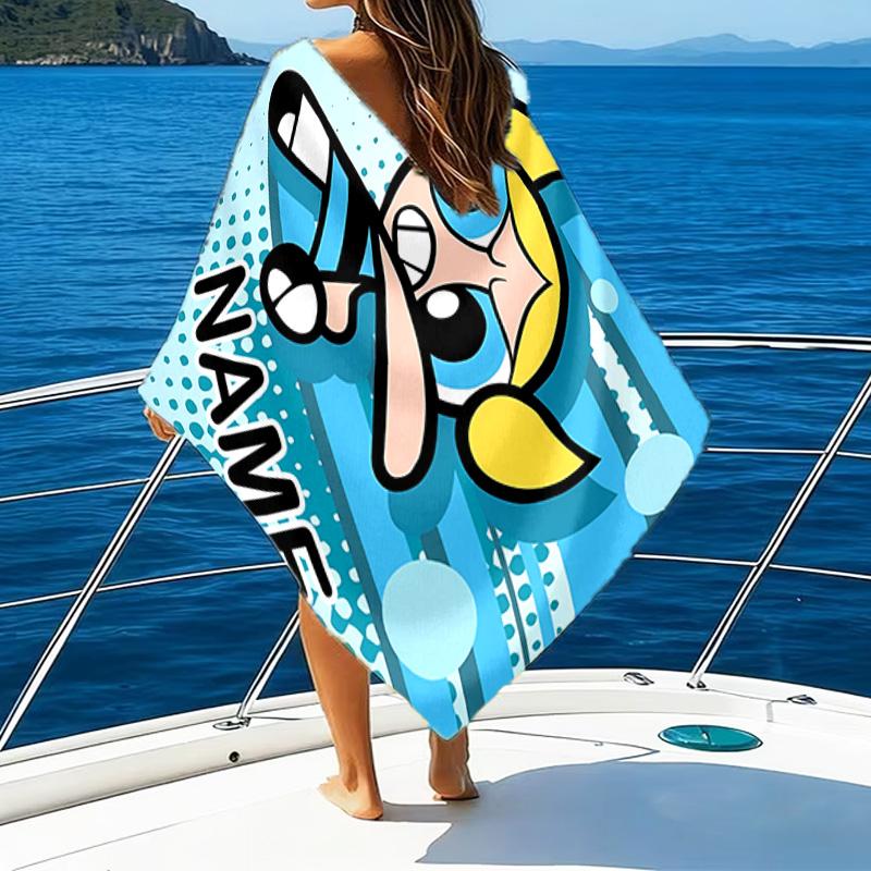 1pc The Powerpuff Girls2 Beach Towel with Custom Name, Beach/Swimming/Bath/Picnic/Camping Towel, Suitable for Seaside Beaches