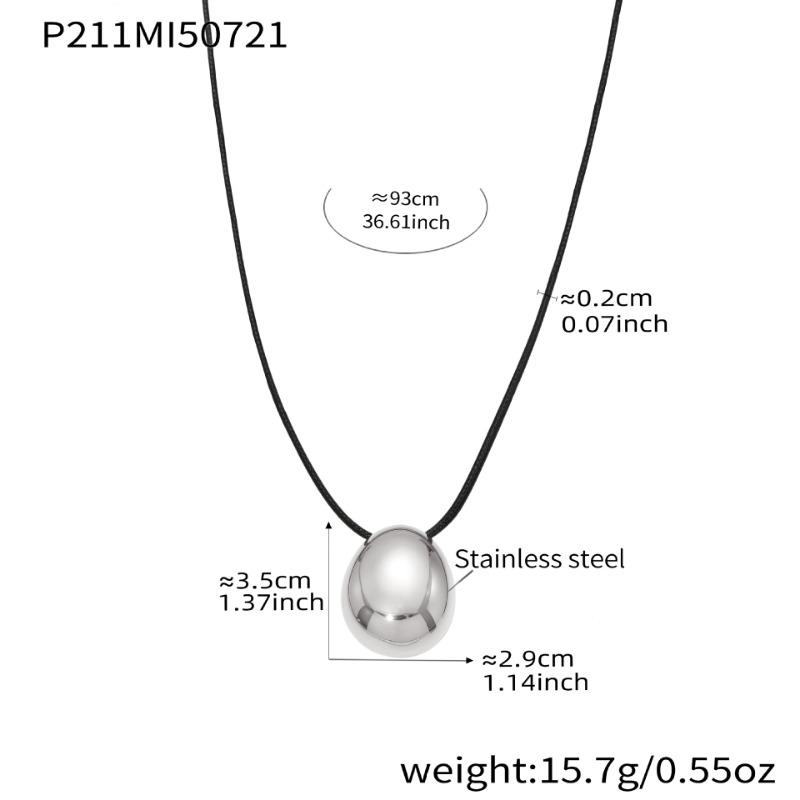 High Polished Geometric Pendant Adjustable Black Rope Stainless Steel Clavicle Necklace Jewelry