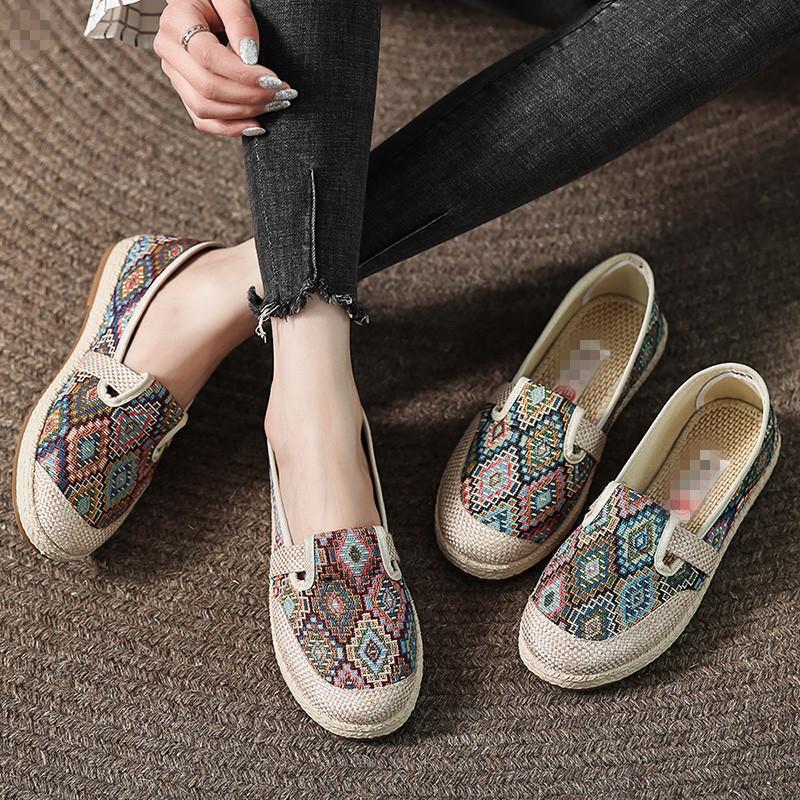 Embroidered Ethnic Style Women's Slip-On Canvas Shoes Breathable Linen Soft Bottom Flat Heel Casual Footwear