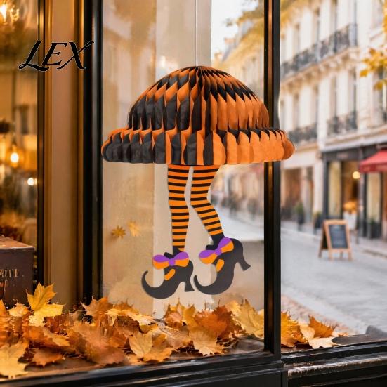 Seasonal Lawn Ornaments Halloween Honeycomb Witch Leg Ornament, Foldable Paper Creepy Garden Hanging Decoration for Party, Holiday Home Decor Festive