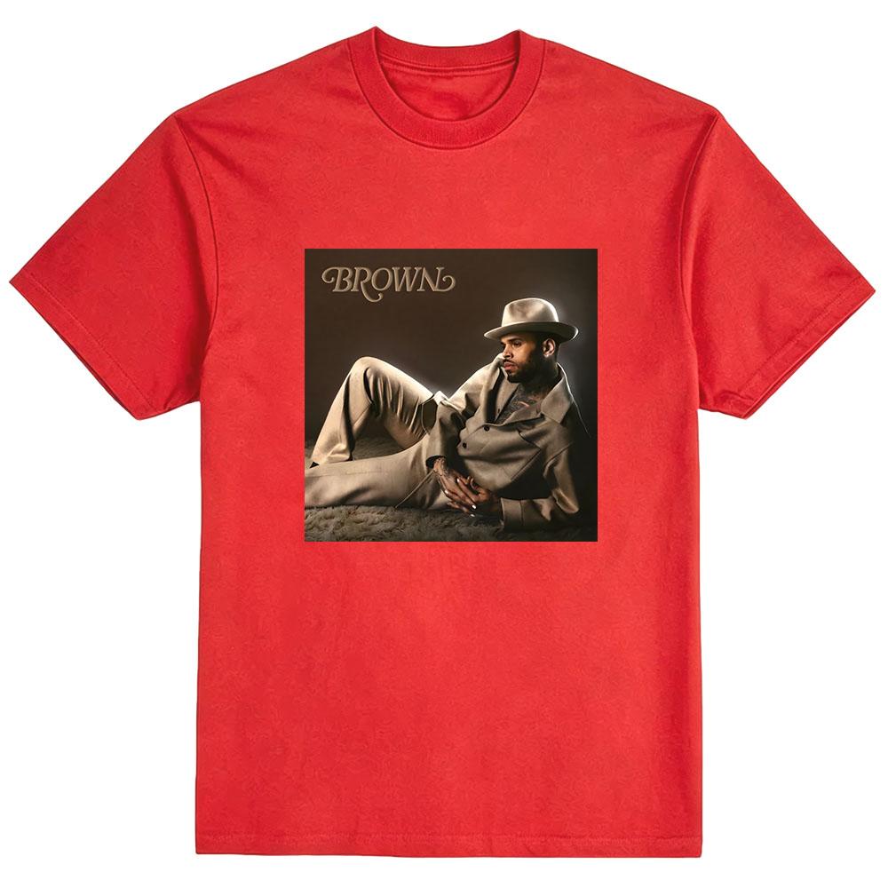 

Brown Album Design Print T-shirt Chris Brown Singer Fashion Tshirts Cotton Short Sleeve Loose Tees Unisex Streetwear Summer Tops XS червоний