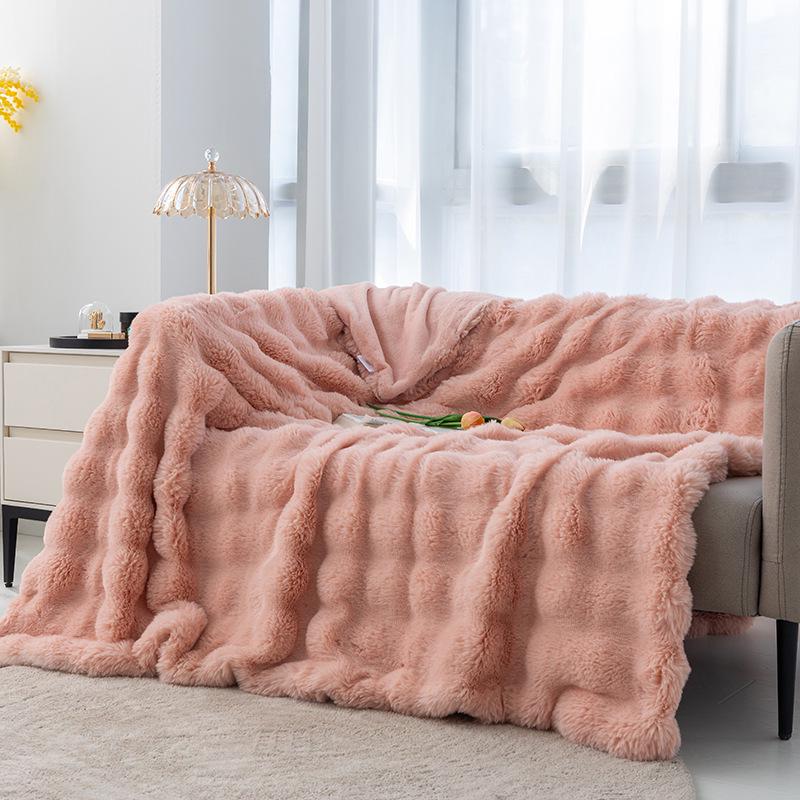 Cozy Plush Faux Rabbit Fur Blanket - All-Season Sofa or Office Nap Cover