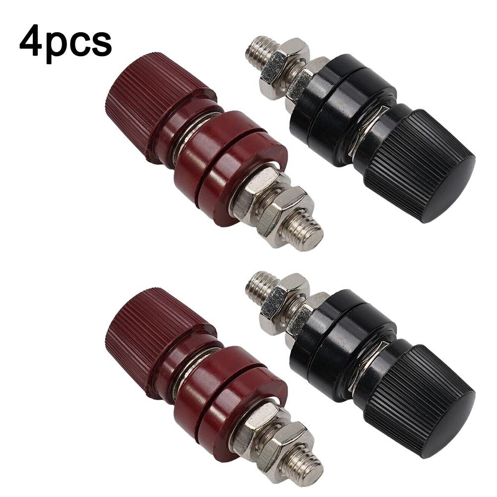 Reliable Copper Red and Black Marked Male Screw Type Audio Binding Post Insulated Terminal Connector (Set of 4)