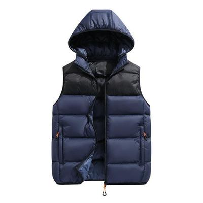 Men Winter Cotton Vest Padded Thick Warm Sleeveless Hooded Loose Drawstring Pockets Zipper Closure Windproof Soft Warm Men Solid Color Men Waistcoat