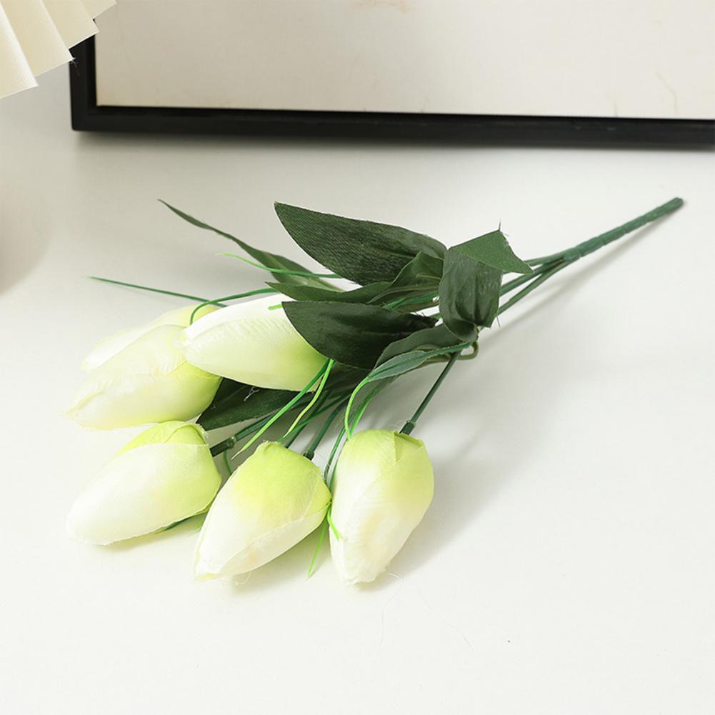 1 Branch 33cm Artificial Flower No Watering No Fade Faux Silk Cloth Wedding Bridal Handheld 6 Heads Simulation Tulips Home Decor