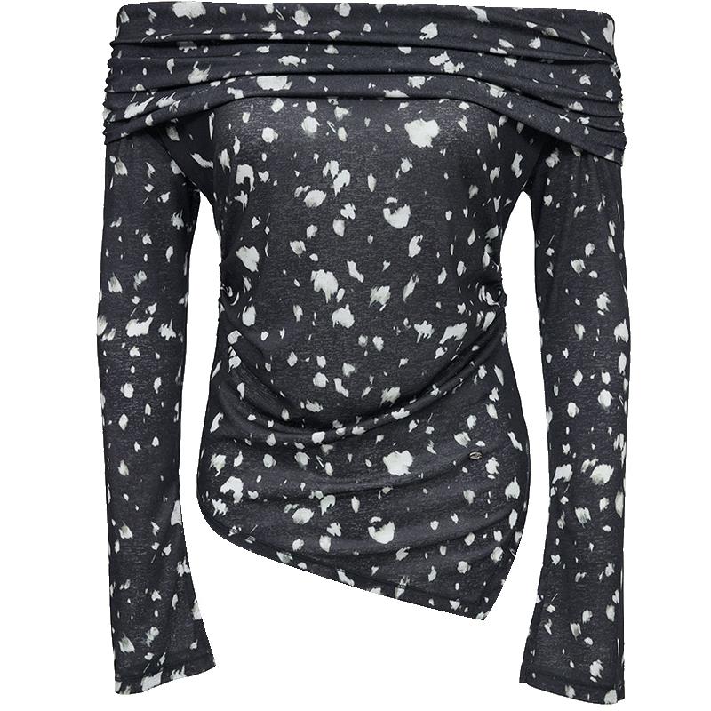 ONLY Women s Off-Shoulder Dye-Print Long-Sleeve T-Shirt M
