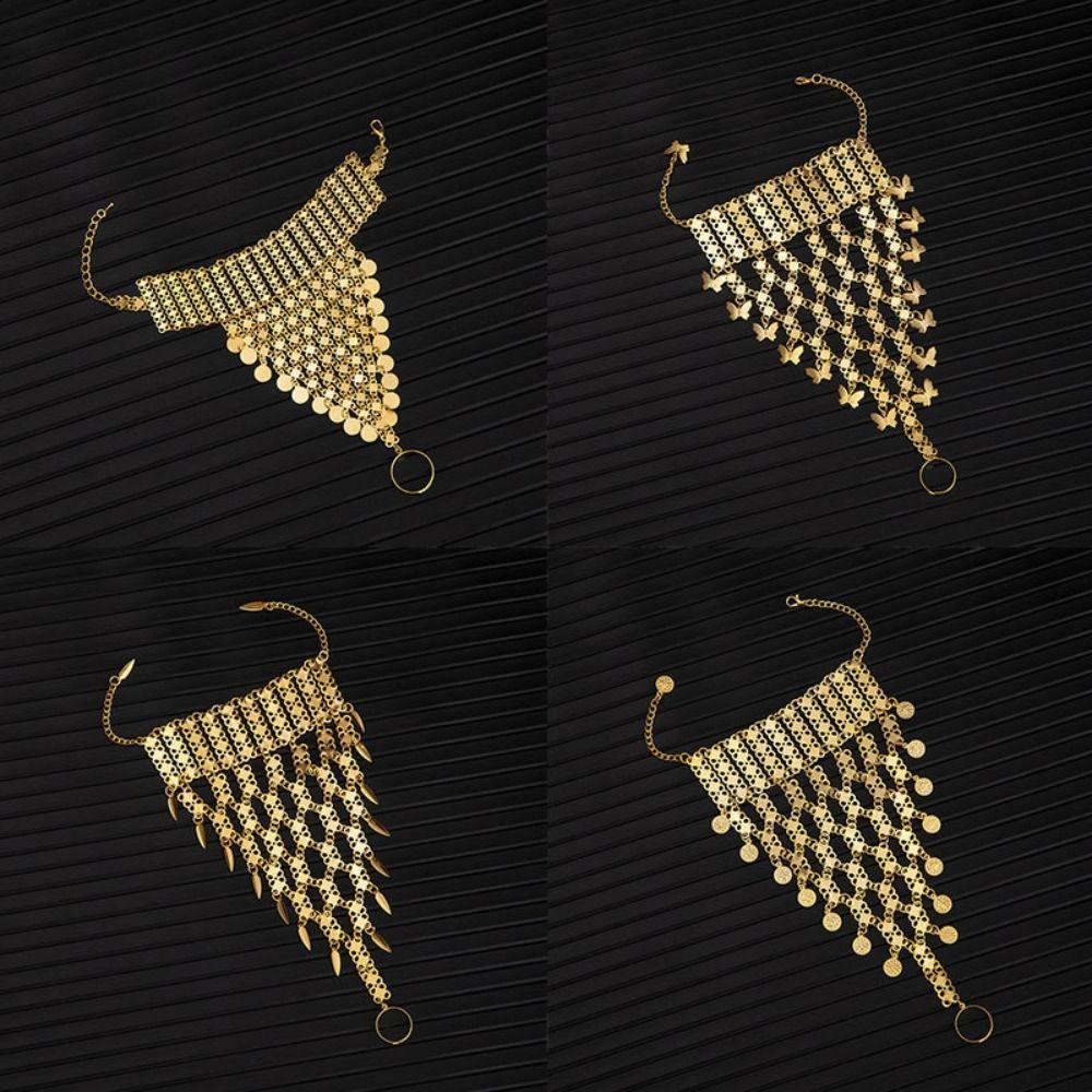 Exotic Ethnic Style Finger Bracelet Thai Hollow Geometric Bracelet Golden Tassels Bracelet  Wedding