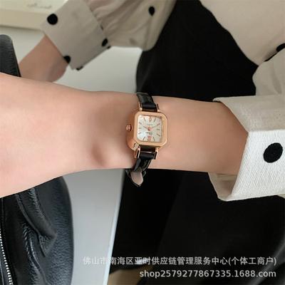 Square Milk Small Square Candy Watch Women'S Retro Light Luxury Simple Temperament Leather Thin Belt Small Temperament Student Watch