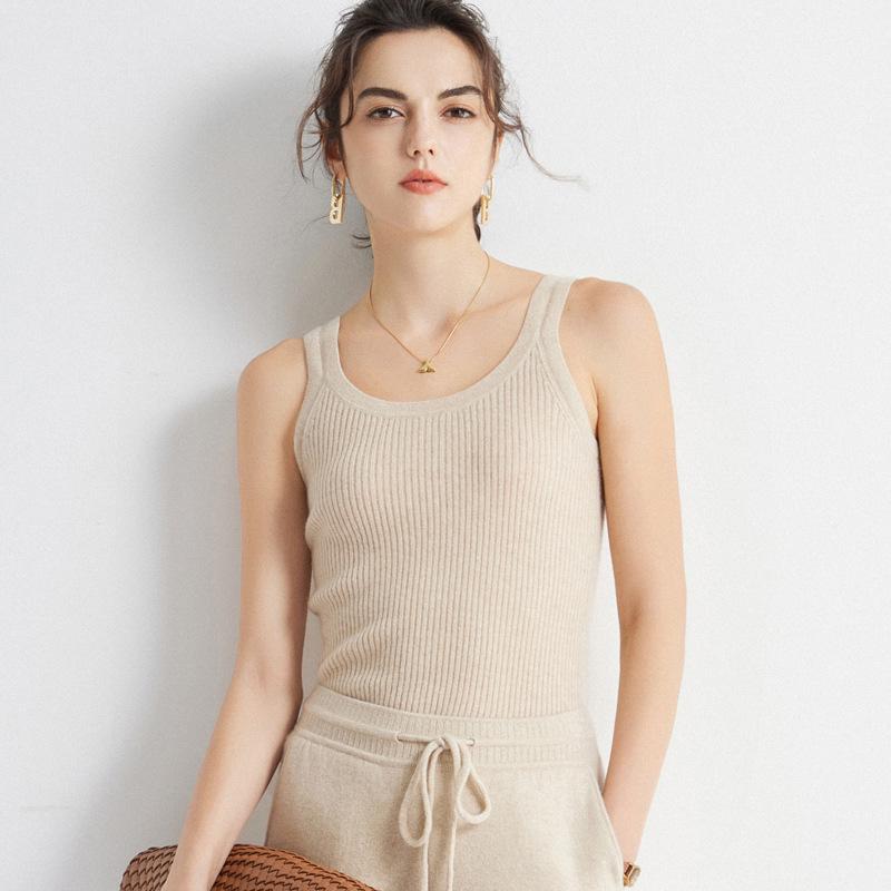 Women's 100% Pure Cashmere Round Neck Ribbed Slim Fit Camisole - Autumn/Winter Innerwear Vest