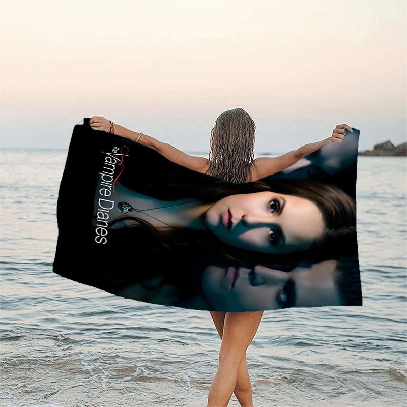 1pc The Vampire Diaries3 Beach Towel, Beach and Seaside Swimming Pool Equipment, Fashion Pattern, Rectangular, Travel Essentials