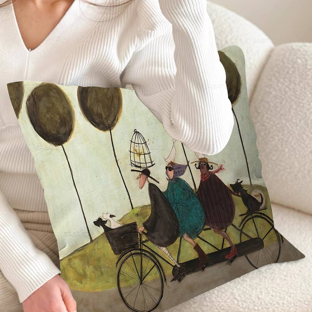 Sam Toft Art Abstract Landscape Pillow Covers Cartoon Sofa Decorative Home Double-sided Printing Short Plush Cute Cushion Cover