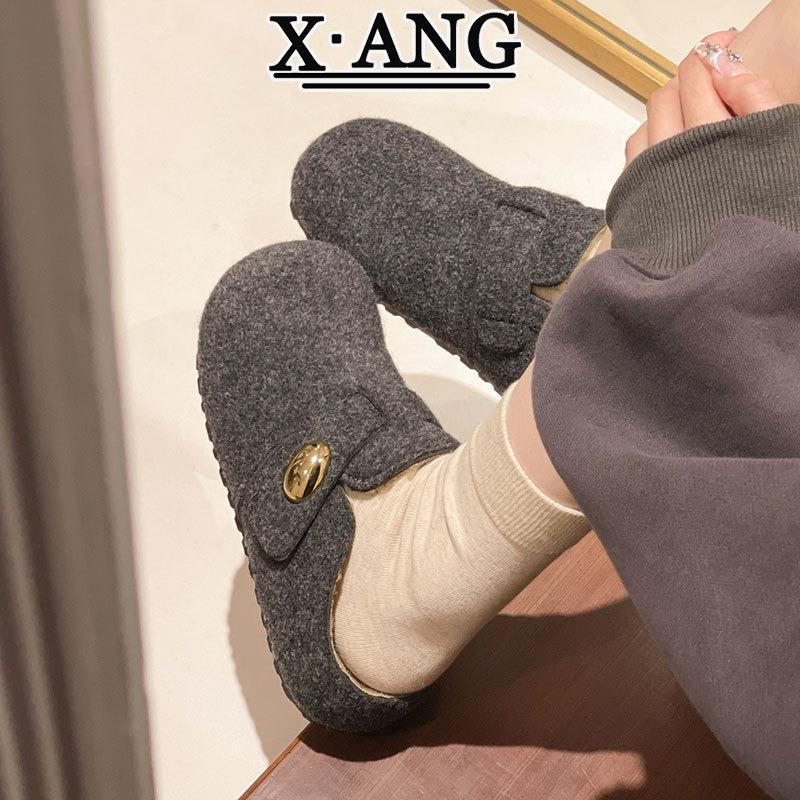 

woolen thick-soled bag head and half slippers for women to wear new autumn and winter velvet cotton shoes 40