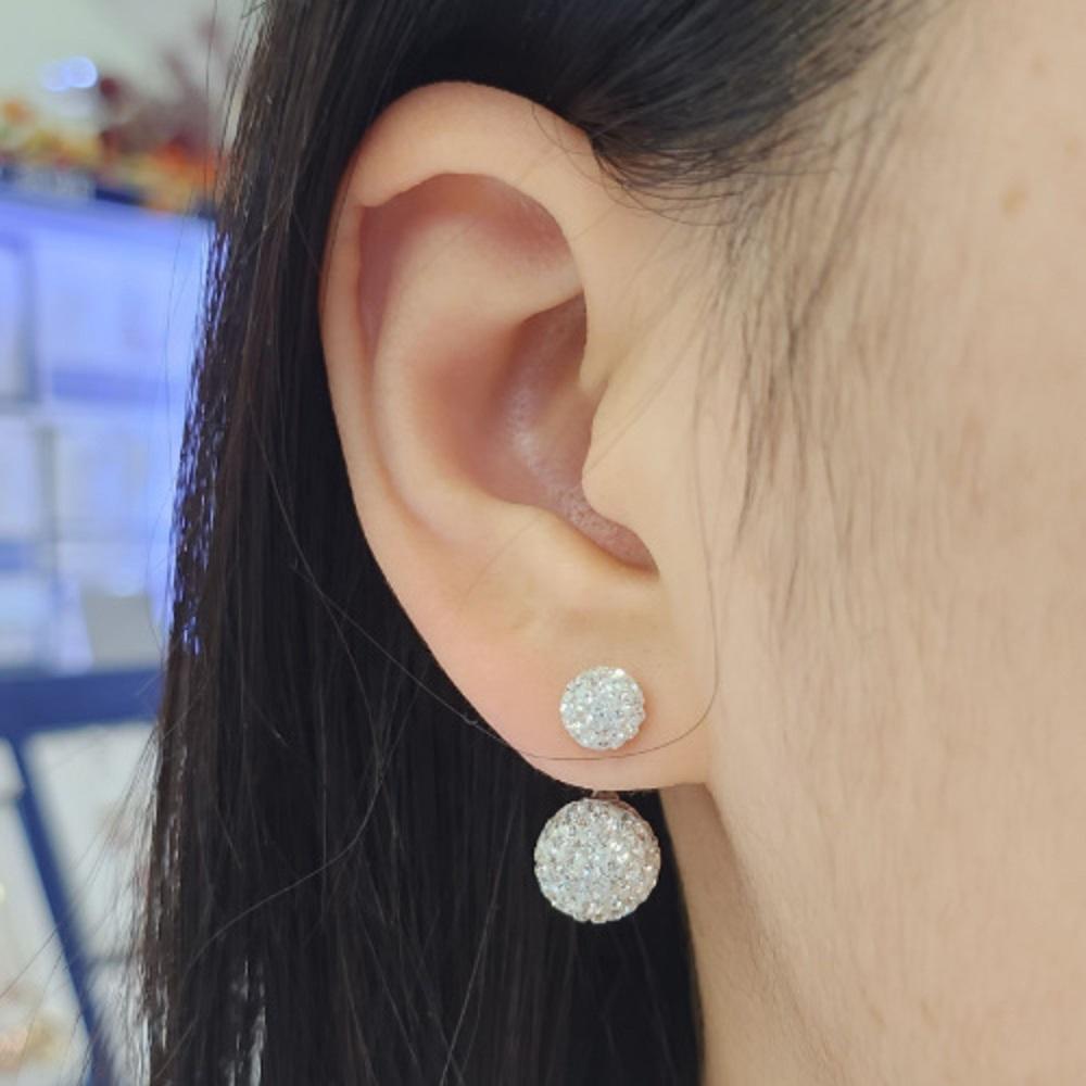 Sterling Silver/All Silver 925 Mirror Ball Double Dangle Earrings Ss12116990 - White Crystal