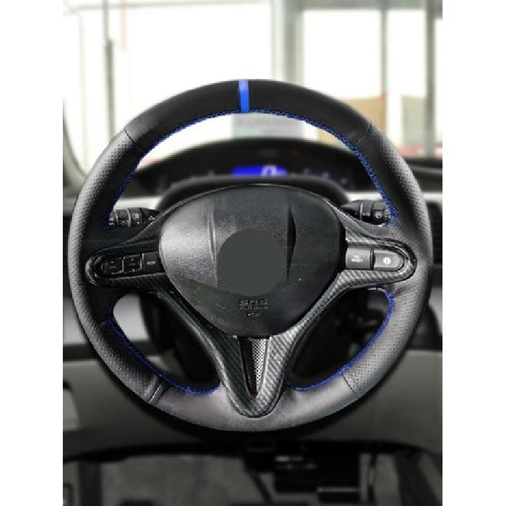 Black Hand Sewing Wrap Leather Steering Wheel For Honda Civic 8th MK8 2005-2011