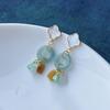 Blue Jade Stud Earrings with Ping'an Buckle - Three-Color Dangle Design, Ins Style, Gift-Ready.