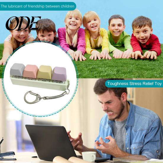 Fidget Keyboard Toy Mechanical Keychain Stress Anxiety Relief Portable Travel Quiet Kids Adults 4 Keys Clicking Sensory Keycap