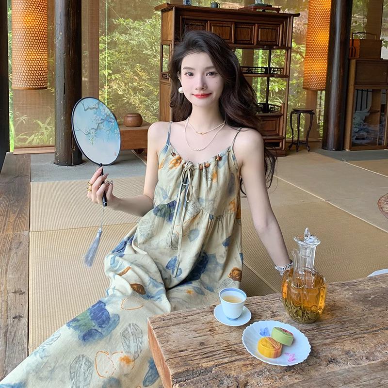 Ink Art Tie-Dye Chinese Style Maxi Dress