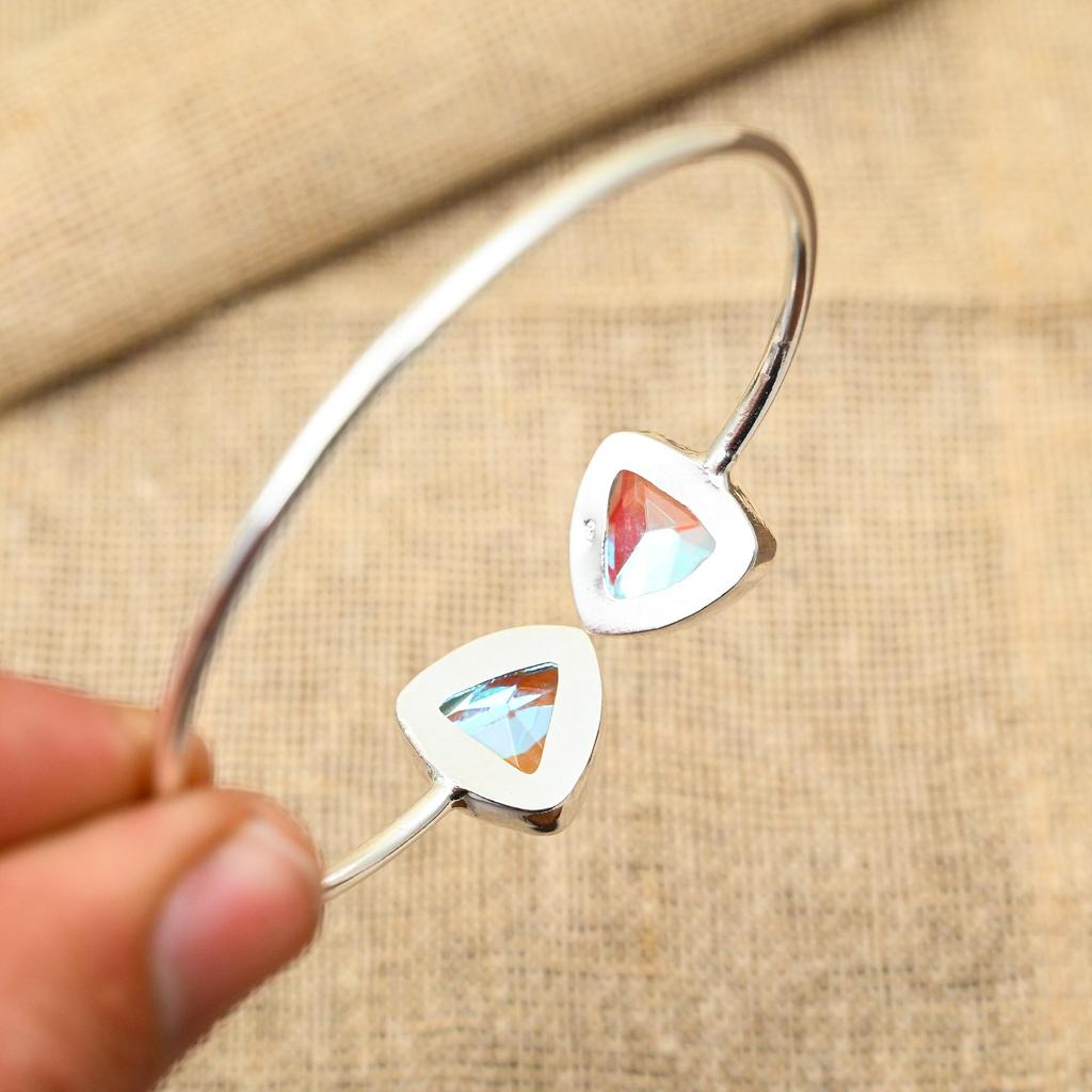 Rainbow Mystic Topaz Gemstone Handmade 925 Sterling Silver Bangle For Her