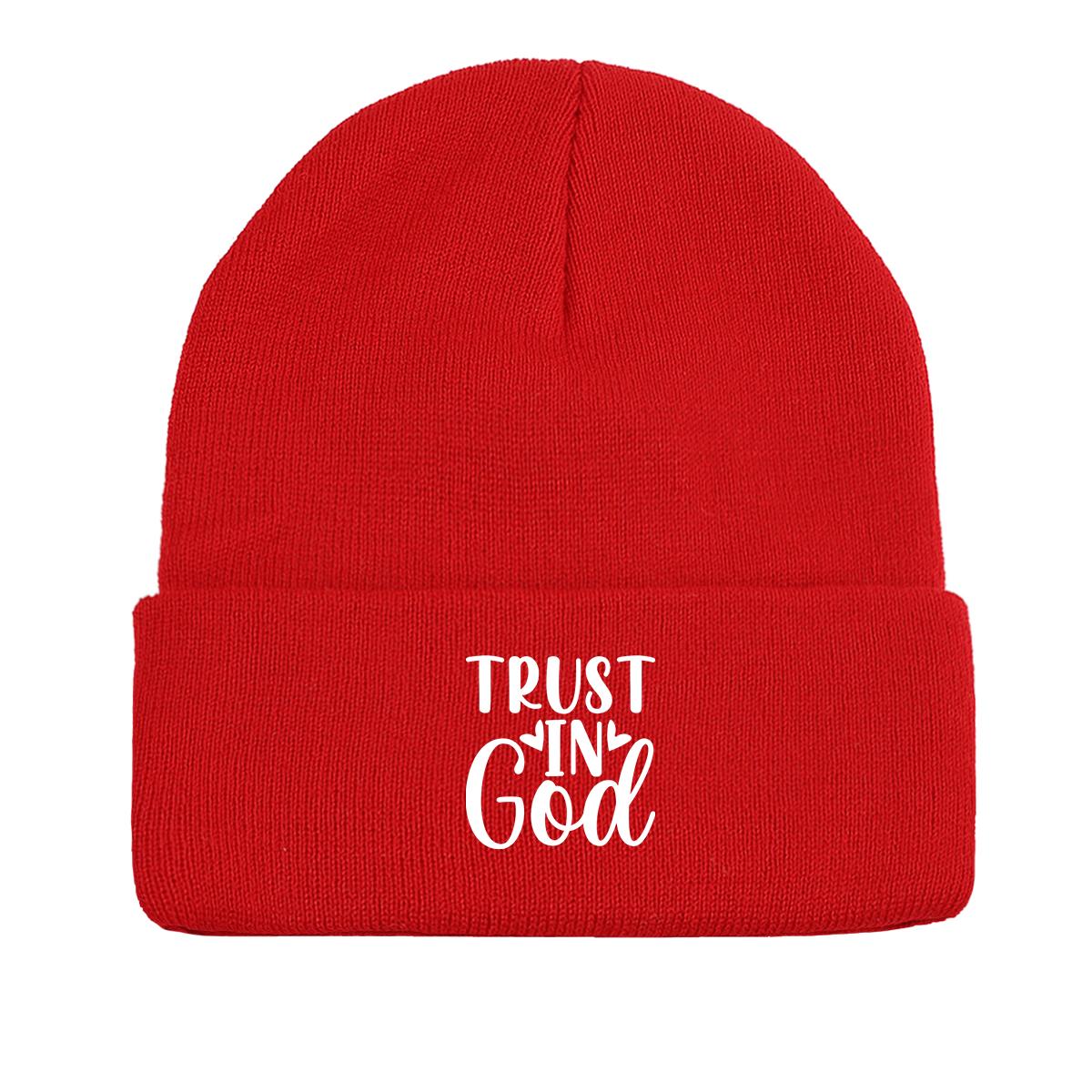 

TRUST IN GOD Winter Knit Hat Beanie, Man Cap Winter Warm Leisure Bobble Hat Knitted Cap Beanie as the picture красный