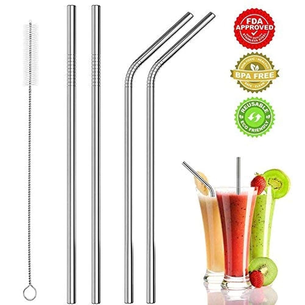 KBS Stainless Steel Straws for Drinking with Cleaning Brush For Kids and Adults Reusable Metal Straw Set Drinking Juice & Drinks Reusable Straw Pipe
