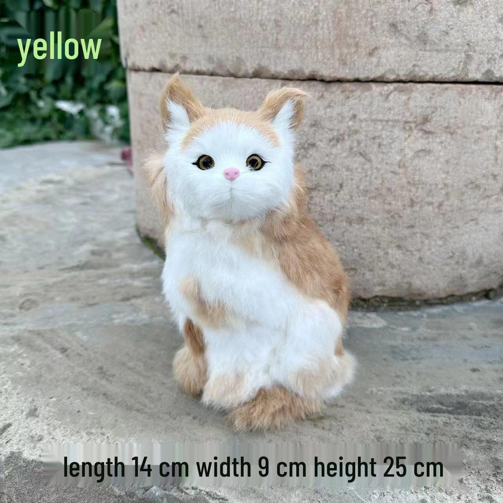 Simulated Kitten Squatting Cat Fur Craft, Zodiac Animal Figurine Toy for Dogs, Cats, and Rabbits.