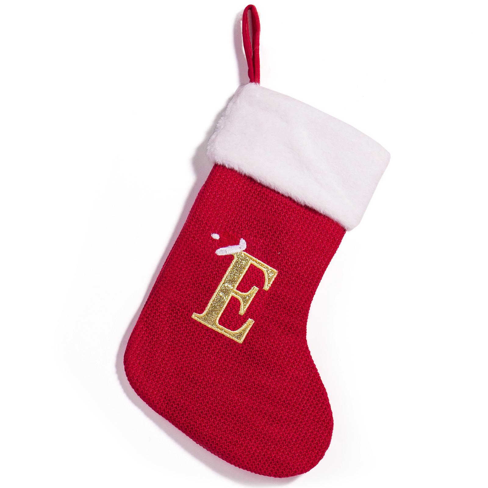 Red Knitted Christmas Socks with Embroidered Alphabet - High-Grade Decorations & Candy Bags