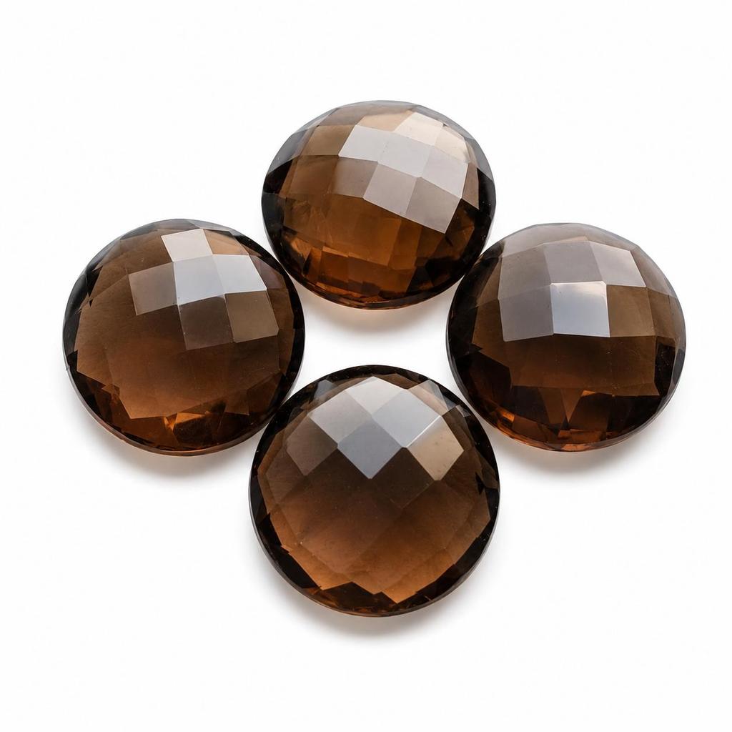 Smoky Quartz Round Checkerboard Cabochon Gemstone | AAA Calibrated Loose Stone for Fine Jewelry