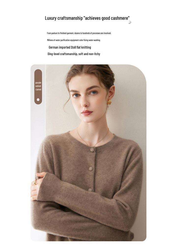 Kangsai 100% Pure Cashmere Women's Round Neck Cardigan - Autumn/Winter Knit Sweater Jacket Top