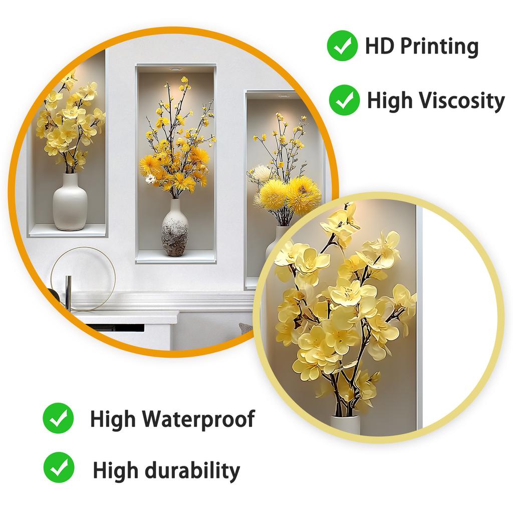 Creative 3D Vase Flower Wall Sticker for Study Room Living Room Bedroom Wall Decor