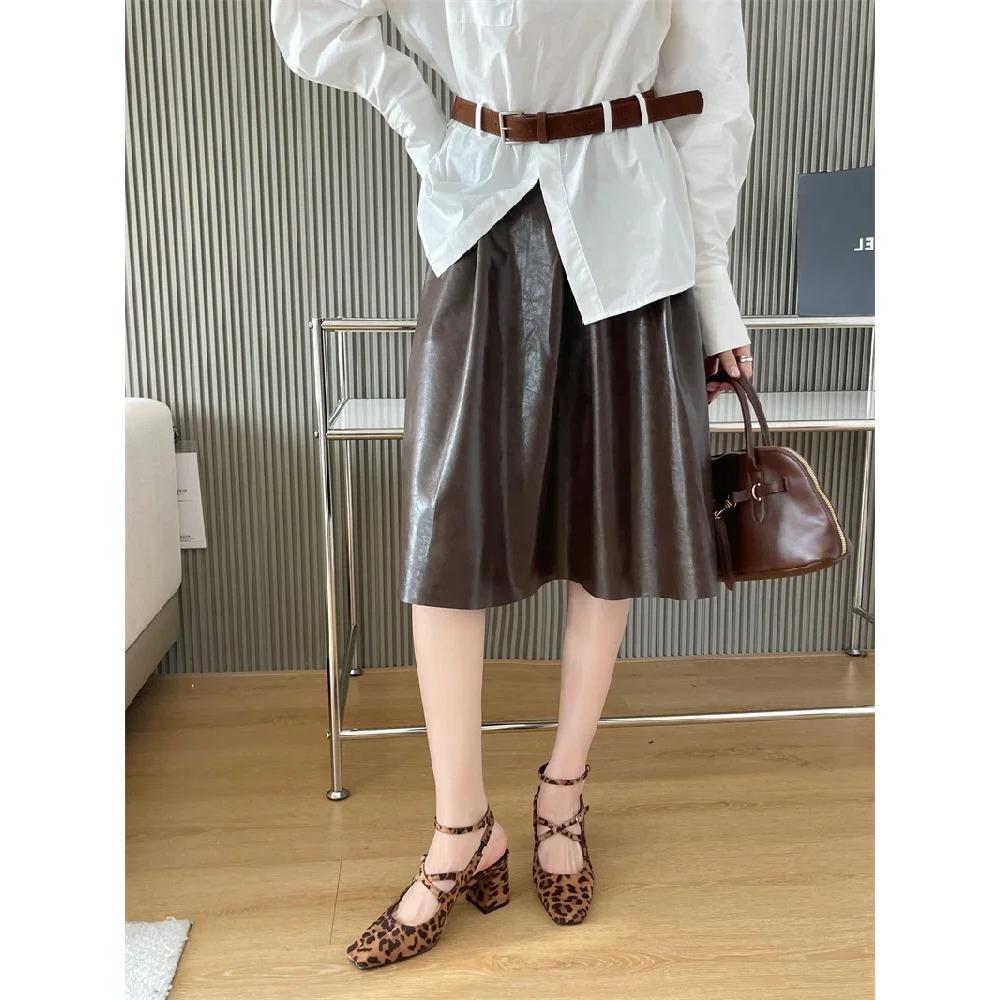 Pesstwei New Fashion Leopard Print Narrow Band Buckle Strap Women Pumps  Elegant Square Toe High Heels Wedding Party Shoes
